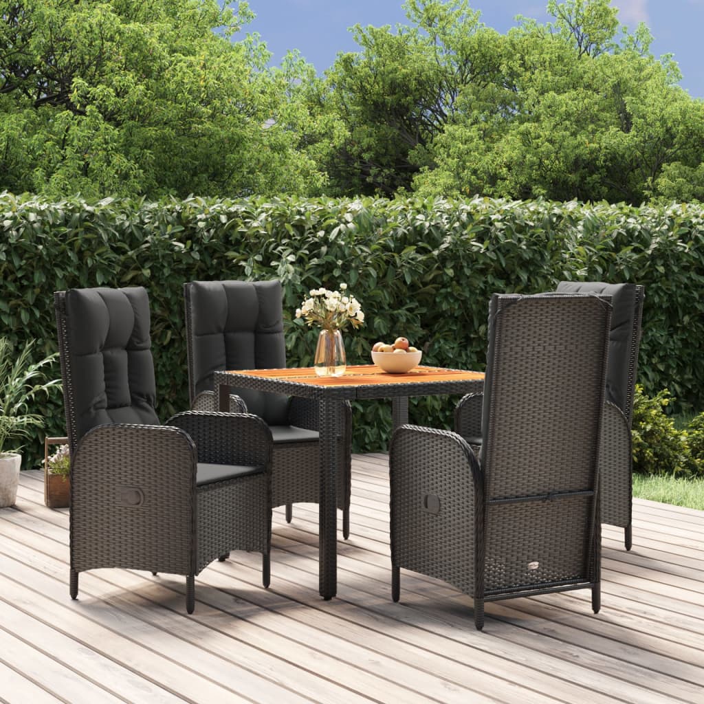 vidaXL Set da Pranzo da Giardino 5 pz Nero con Cuscini in Polyrattan