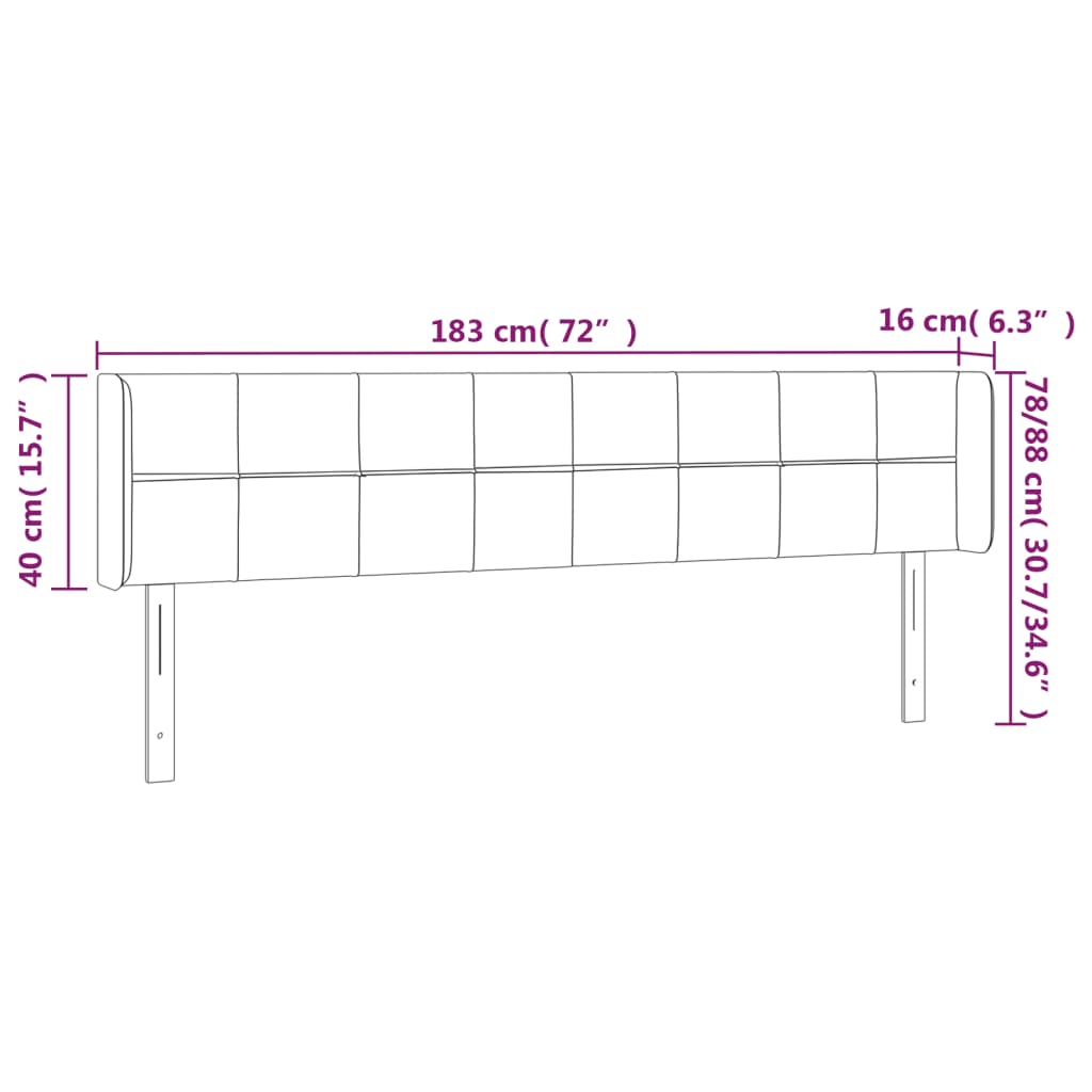 vidaXL Testiera a LED Nera 183x16x78/88 cm in Velluto