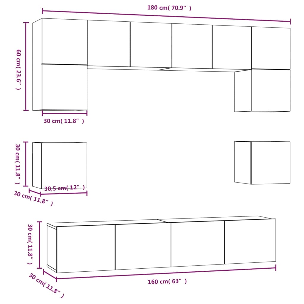 vidaXL Set Mobili Porta TV 8pz Grigio Cemento in Legno Multistrato