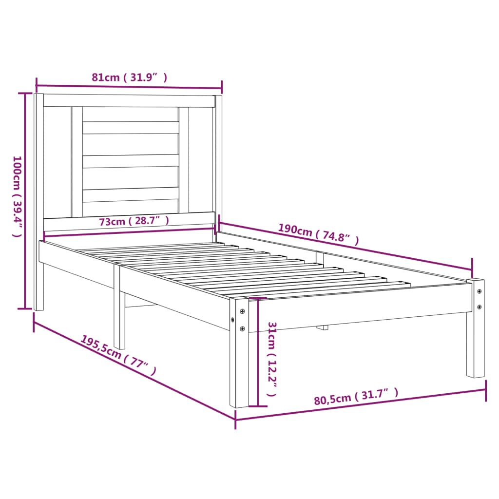 vidaXL Giroletto Bianco in Legno Massello 75x190 cm Small Single