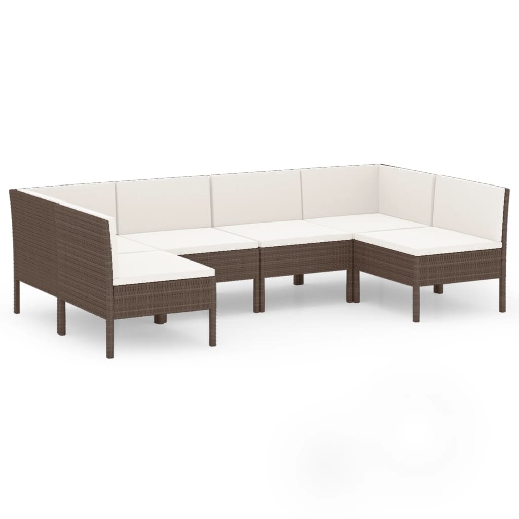 vidaXL Set Divani da Giardino 6 pz con Cuscini in Polyrattan Marrone