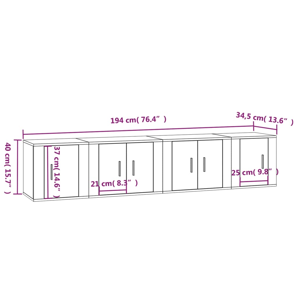 vidaXL Set di Mobili Porta TV 4 pz Bianco Lucido in Legno Multistrato