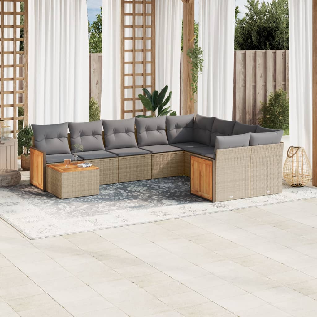 vidaXL Set Divano da Giardino 10 pz con Cuscini Beige in Polyrattan