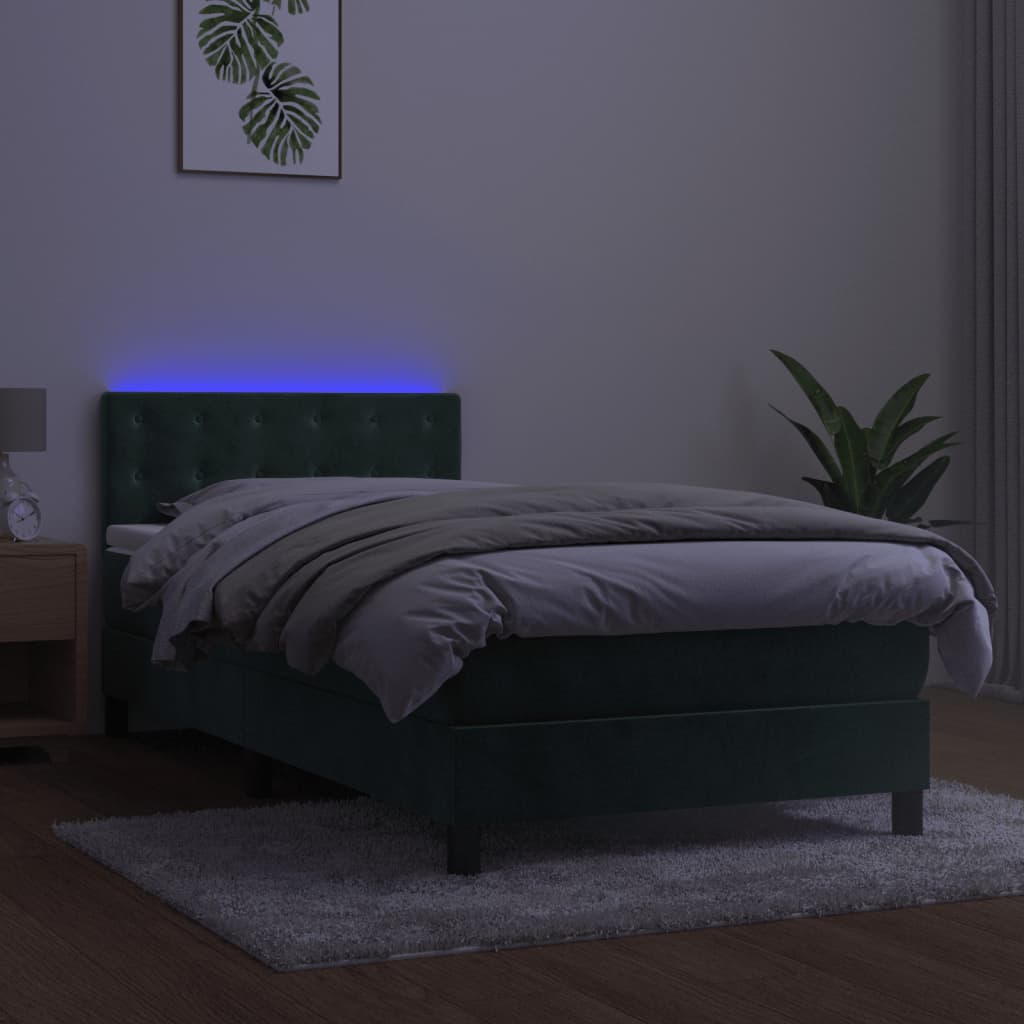 vidaXL Letto a Molle con Materasso e LED Verde Scuro 90x190 cm Velluto