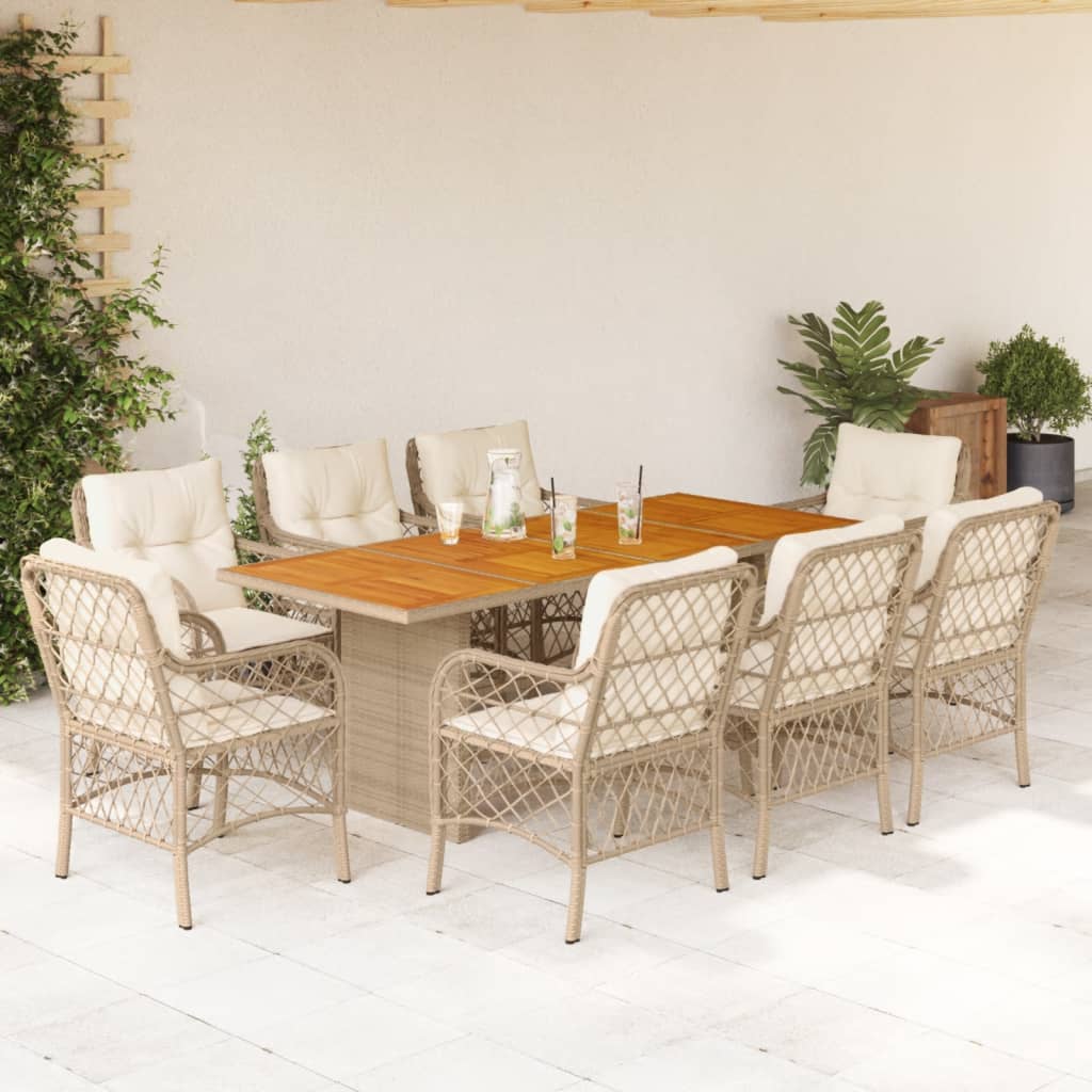 vidaXL Set da Pranzo da Giardino 9 pz con Cuscini Beige in Polyrattan