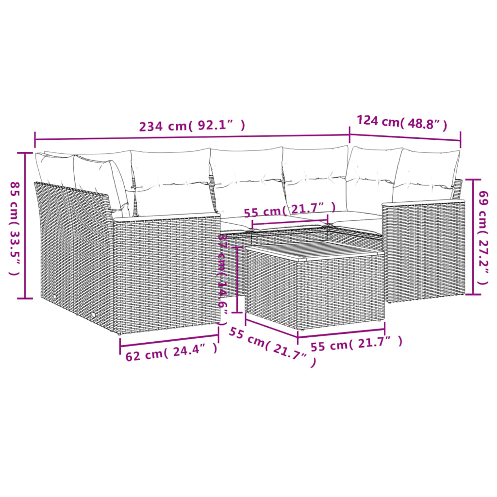 vidaXL Set Divani da Giardino 7 pz con Cuscini Grigio in Polyrattan