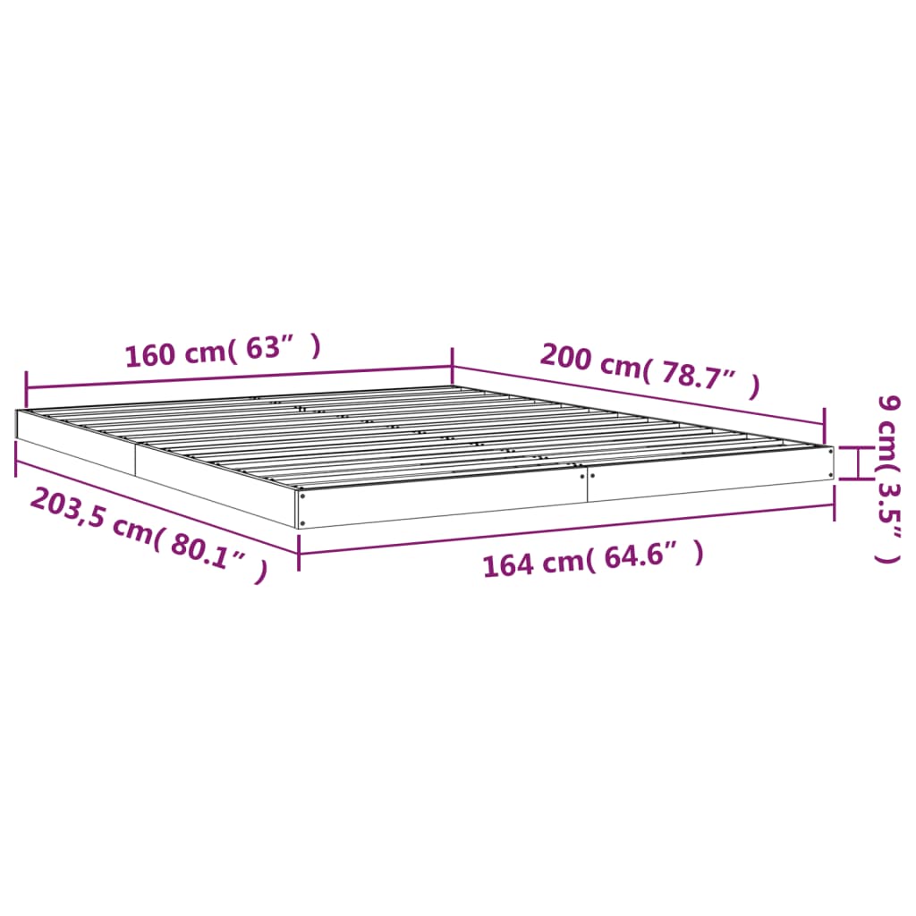 vidaXL Giroletto senza Materasso 160x200 cm in Legno Massello di Pino