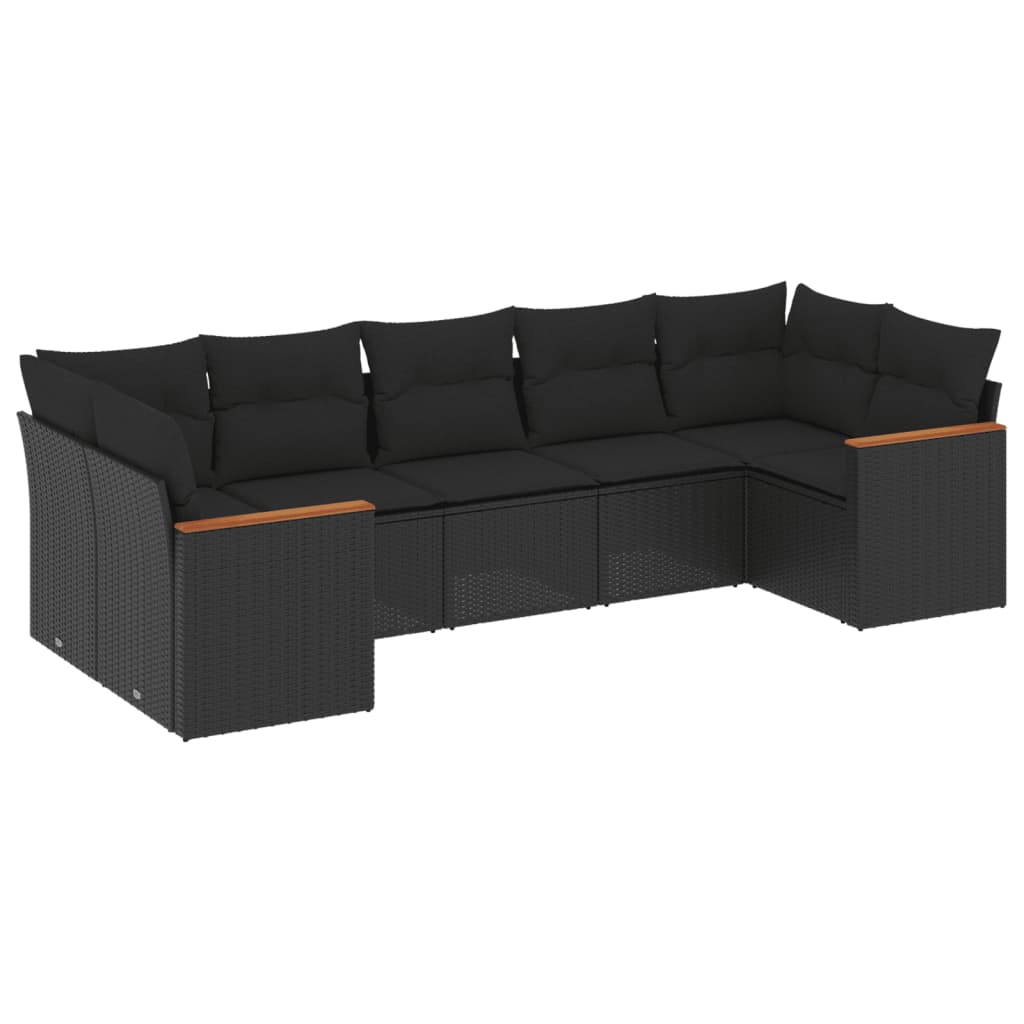 vidaXL Set Divani da Giardino con Cuscini 7pz Nero Polyrattan