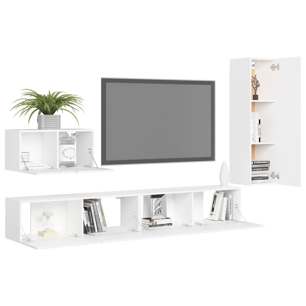 vidaXL Set Mobili Porta TV 4 pz Bianco in Legno Multistrato