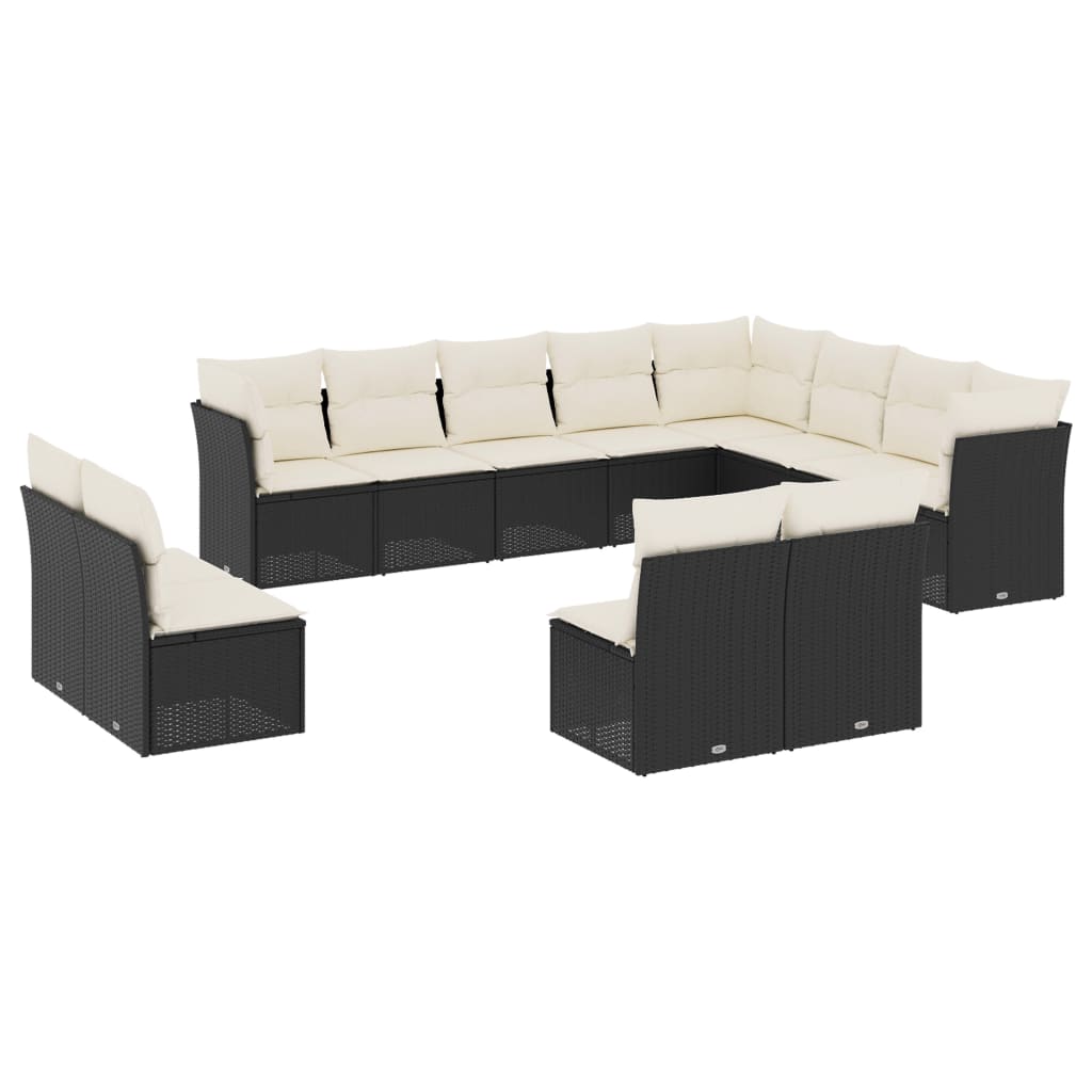 vidaXL Set Divani da Giardino 12 pz con Cuscini Nero in Polyrattan