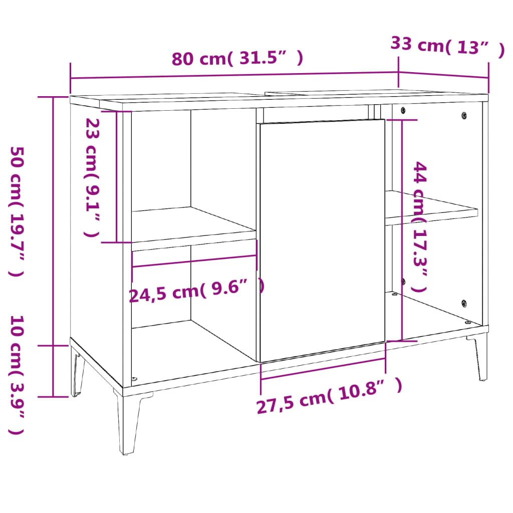 vidaXL Mobile Lavabo Bianco Lucido 80x33x60 cm in Legno Multistrato