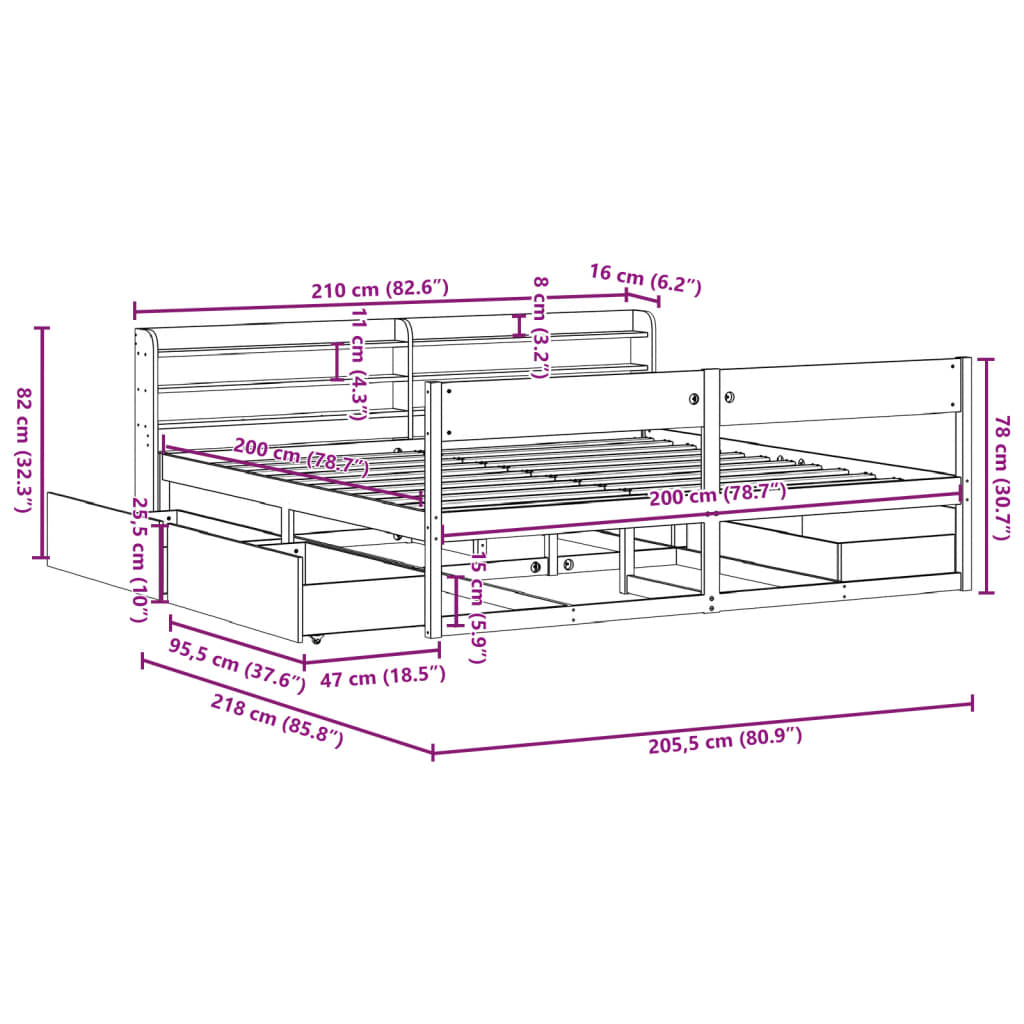 vidaXL Letto senza Materasso Marrone Cera 200x200 cm in Legno di Pino