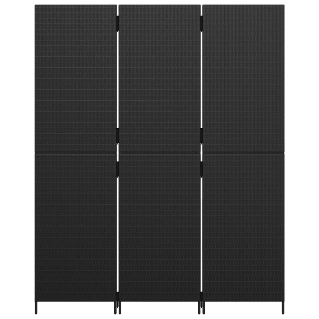 vidaXL Divisorio per Ambienti a 3 Pannelli Nero in Polyrattan