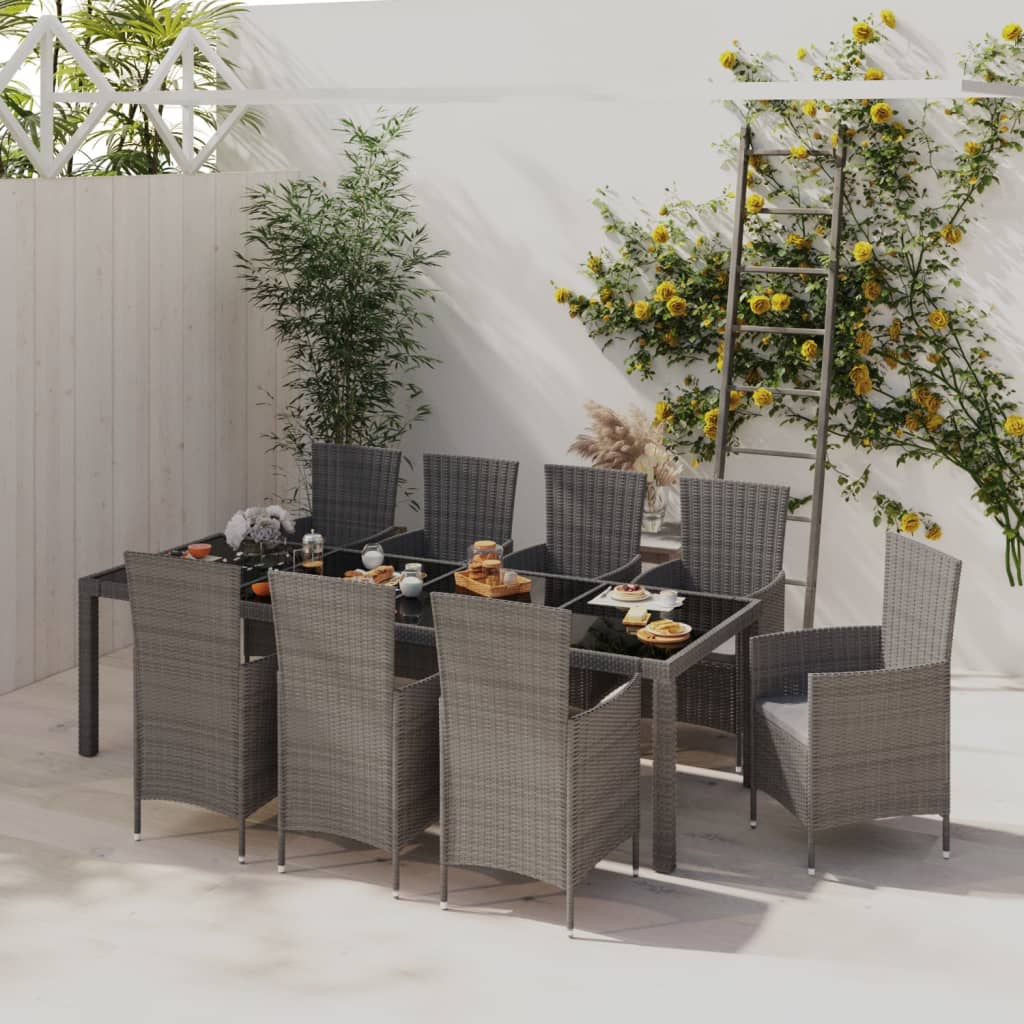 vidaXL Set da Pranzo da Esterno 9 pz con Cuscini in Polyrattan Grigio