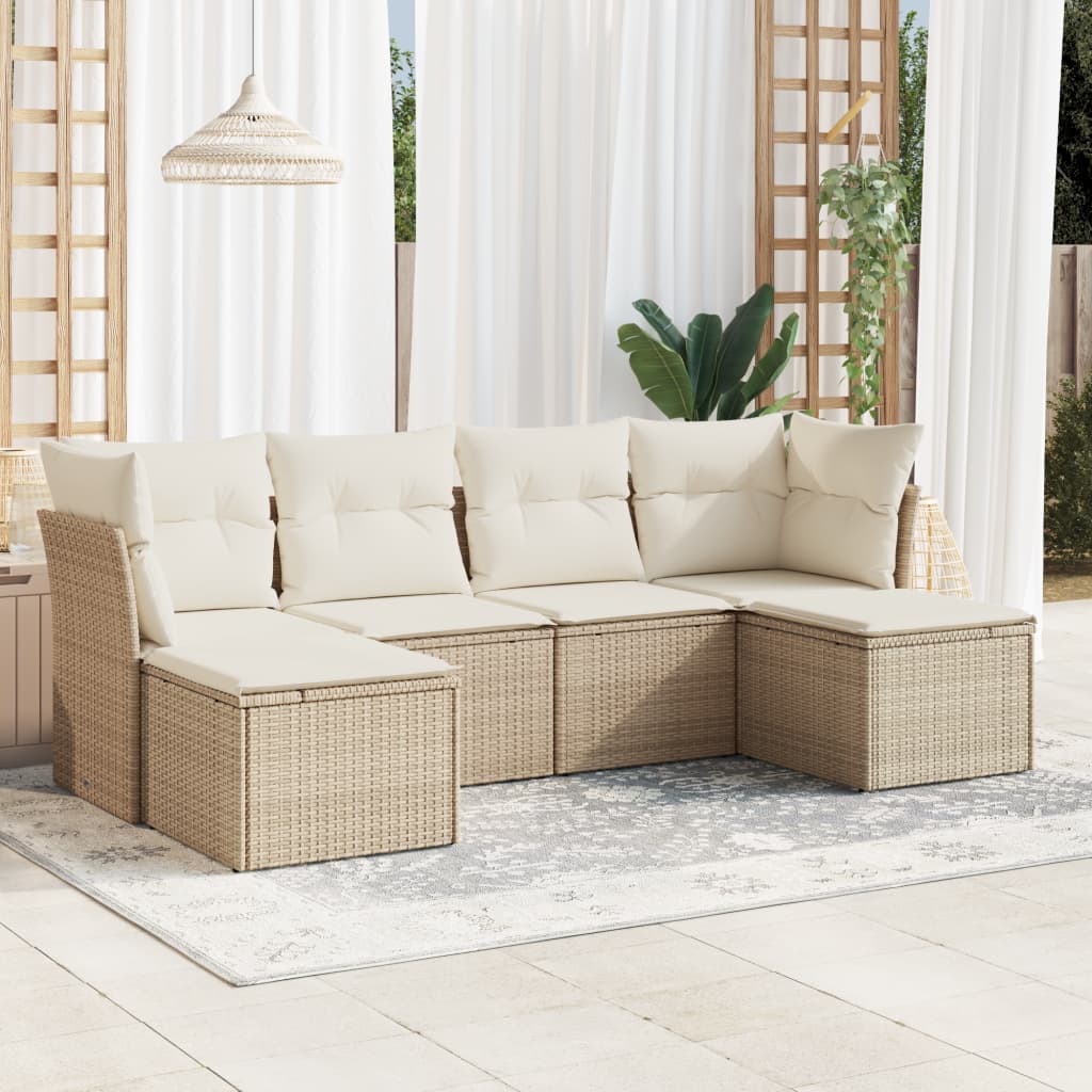 vidaXL Set Divano da Giardino 6 pz con Cuscini Beige in Polyrattan