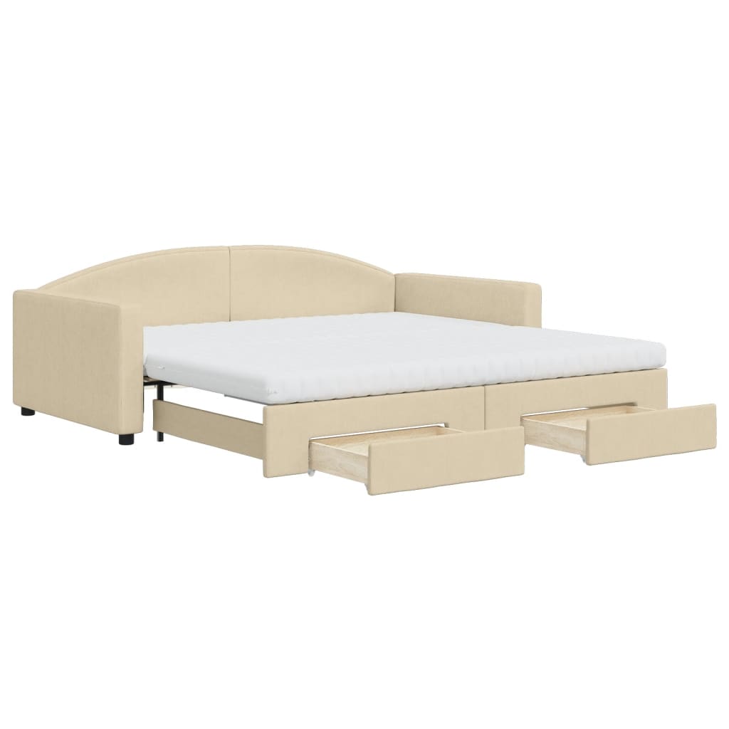 vidaXL Divano Letto Estraibile con Cassetti Crema 100x200cm in Tessuto