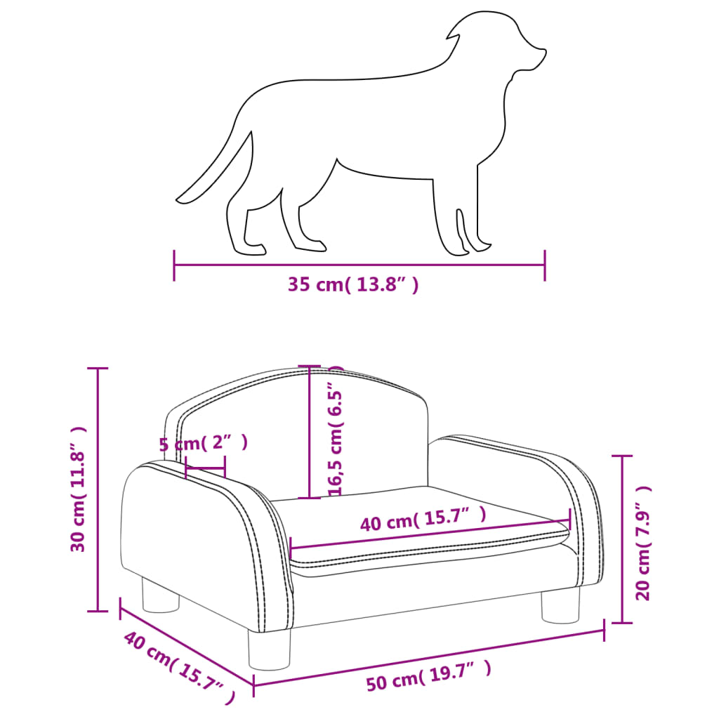 vidaXL Lettino per Cani Tortora 50x40x30 cm in Tessuto