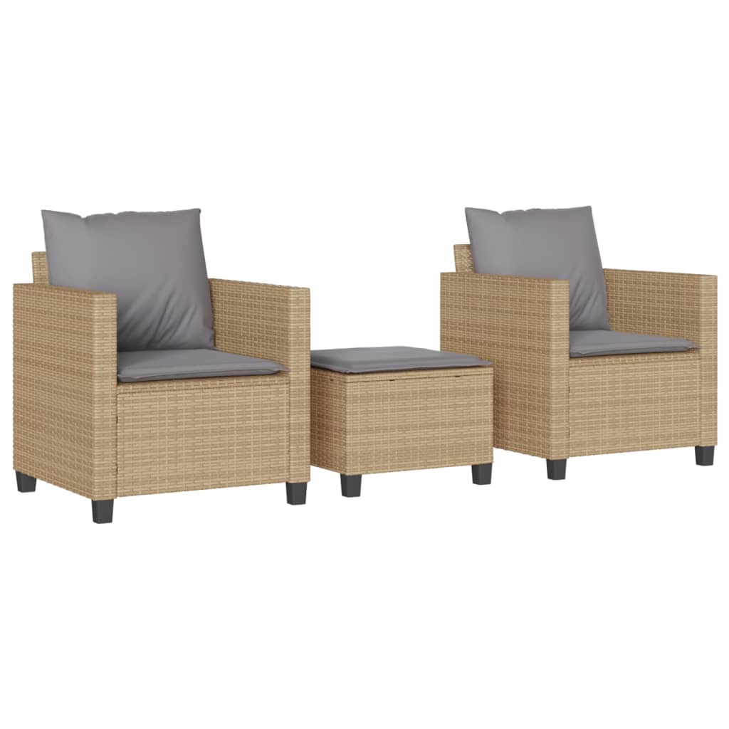 vidaXL Set da Bistrò 3 pz con Cuscini Beige in Polyrattan