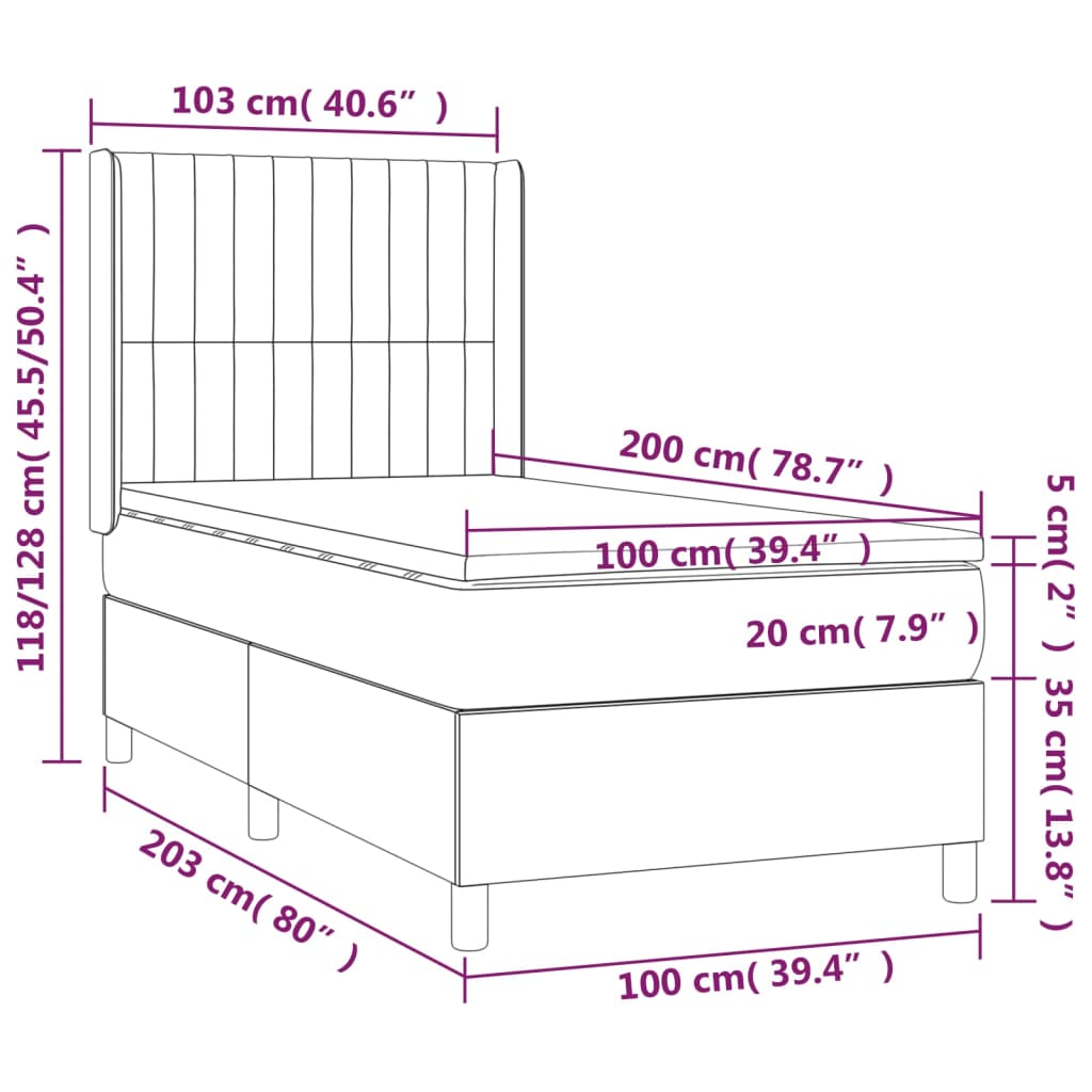 vidaXL Letto a Molle con Materasso e LED Blu Scuro 100x200 cm