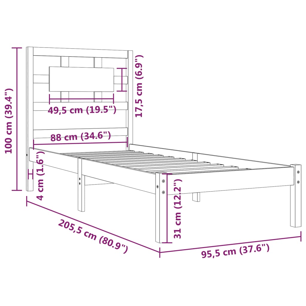 vidaXL Giroletto Bianco in Legno Massello di Pino 90x200 cm