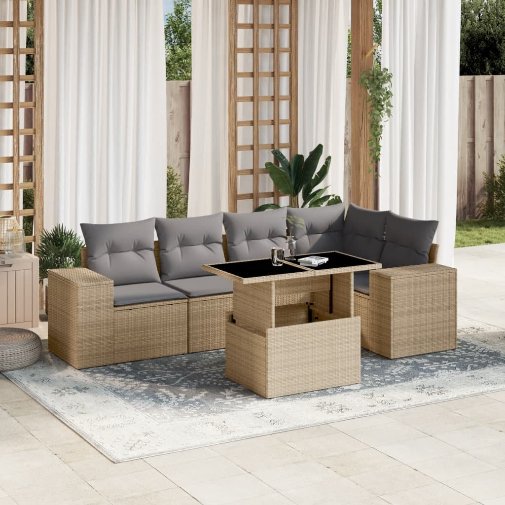 vidaXL Set Divano da Giardino 6 pz con Cuscini Beige in Polyrattan