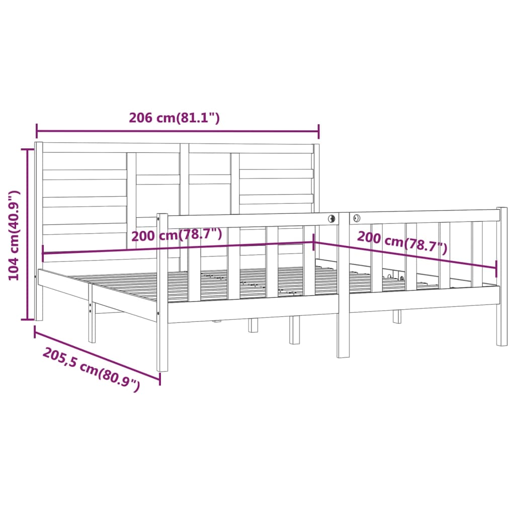 vidaXL Giroletto Nero in Legno Massello di Pino 200x200 cm