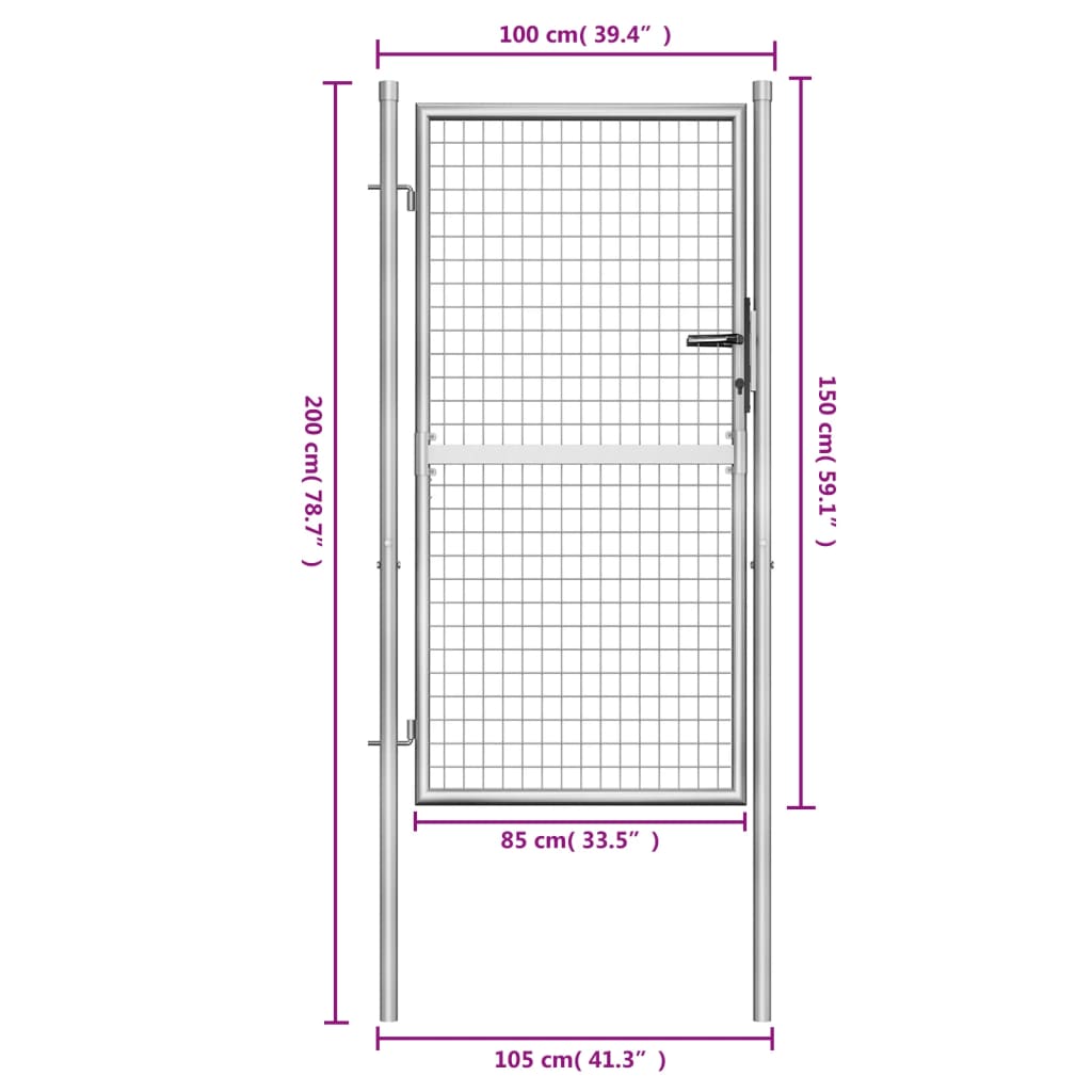 vidaXL Cancello per Giardino in Acciaio Zincato 105x200cm Argento