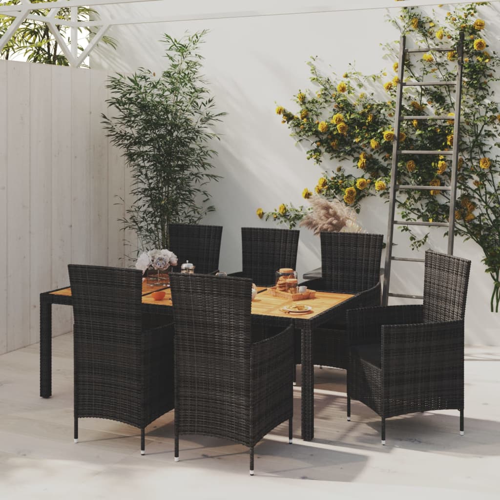 vidaXL Set da Pranzo da Giardino 7 pz con Cuscini in Polyrattan Nero