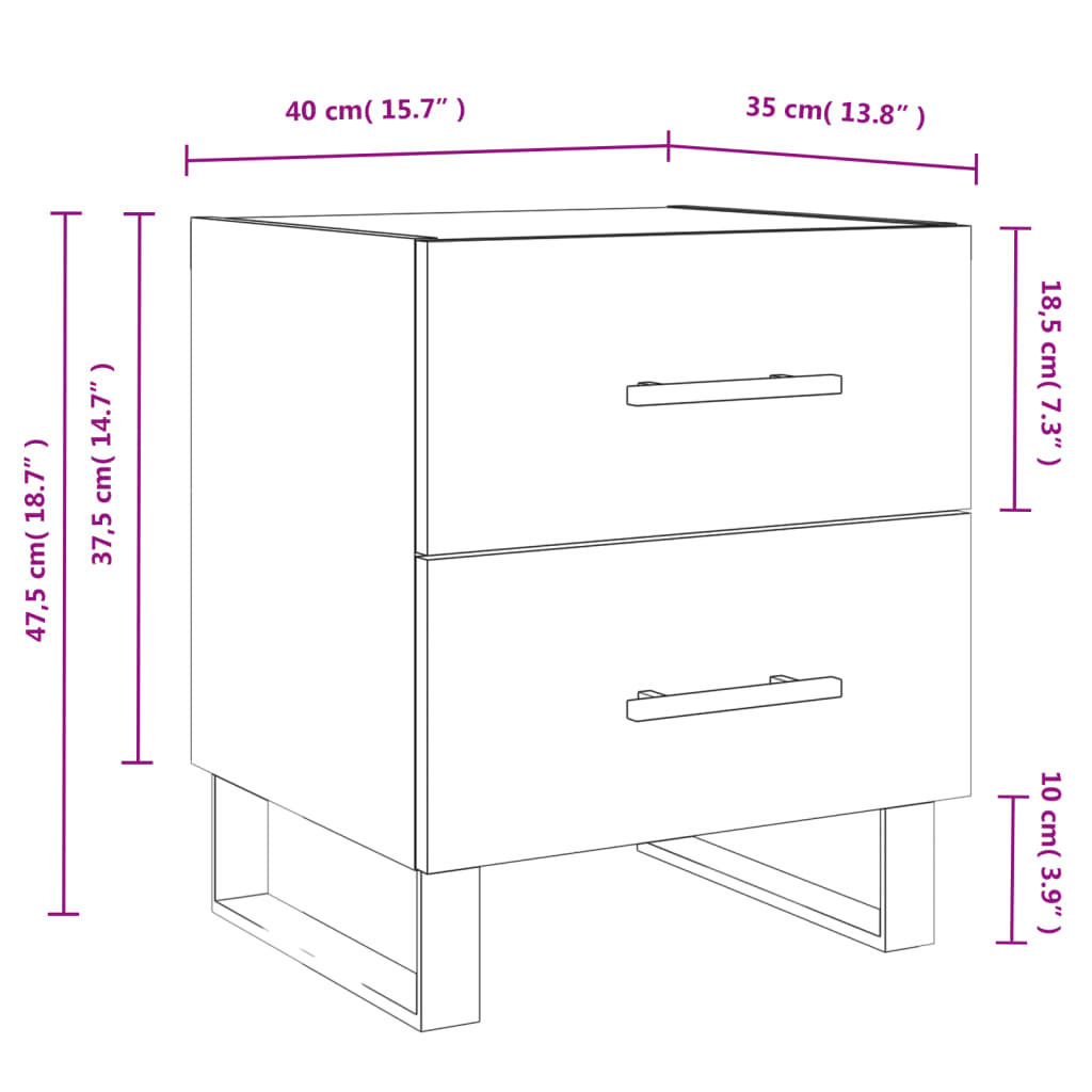 vidaXL Comodini 2 pz Rovere Marrone 40x35x47,5 cm in Legno Multistrato