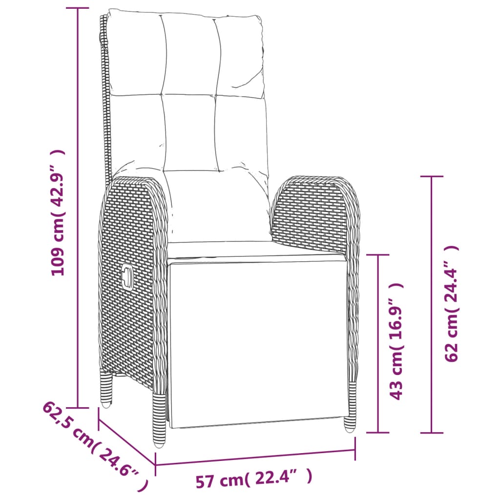 vidaXL Set da Pranzo da Giardino 3 pz con Cuscini in Polyrattan Grigio