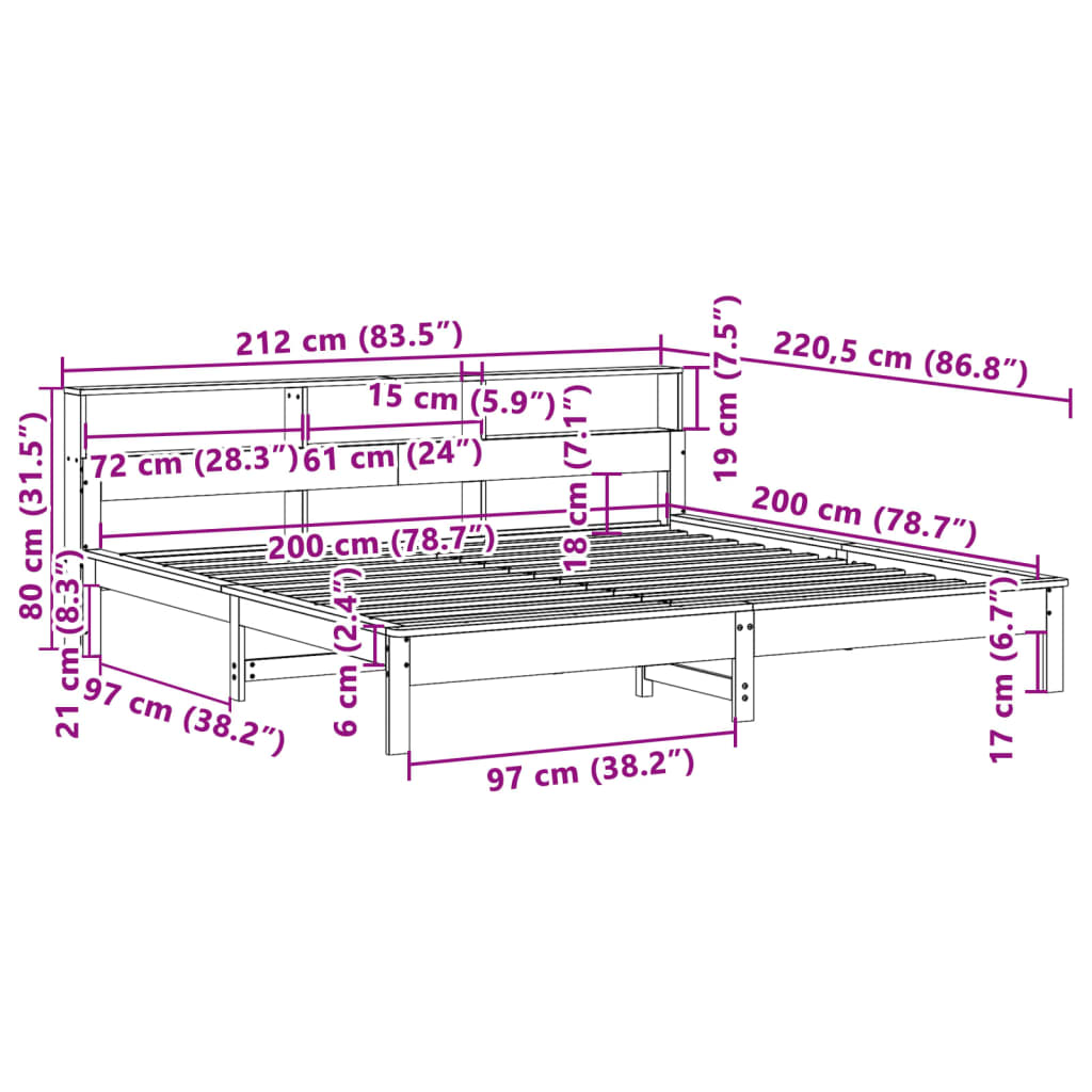 vidaXL Giroletto senza Materasso Bianco 200x200 cm Legno Massello Pino