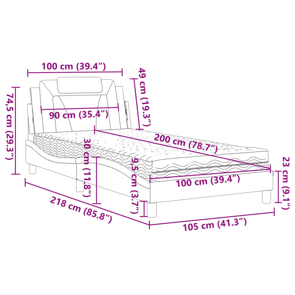 vidaXL Letto con Materasso Cappuccino 100x200cm Similpelle