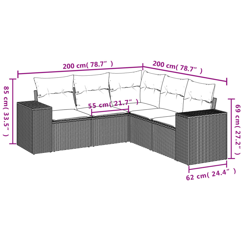 vidaXL Set Divano da Giardino 5 pz con Cuscini Beige in Polyrattan