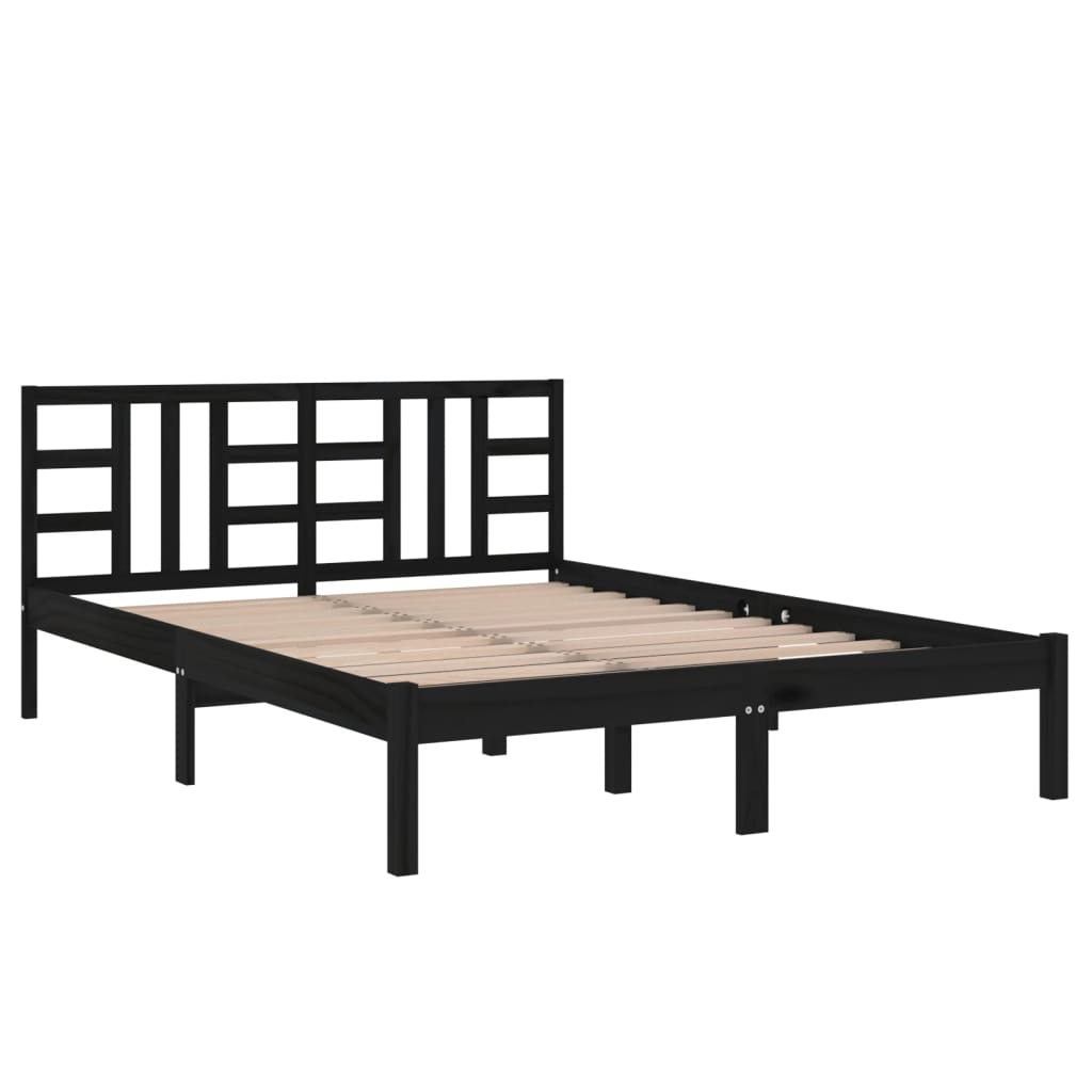 vidaXL Giroletto Nero in Legno Massello 135x190 cm Double