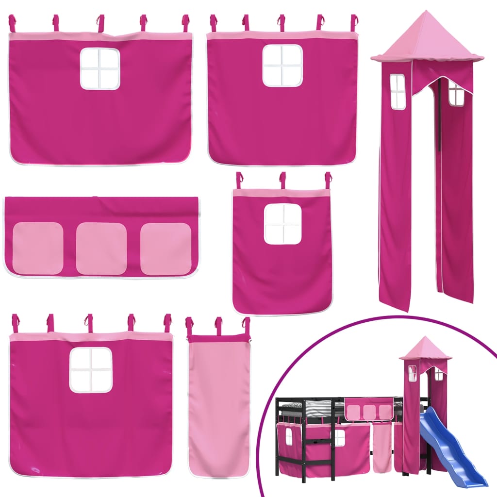 vidaXL Letto a Soppalco con Torre Bambini Rosa 80x200cm Massello Pino