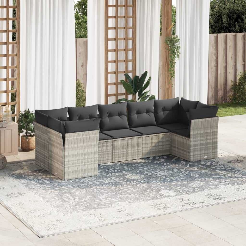 vidaXL Set Divani da Giardino 7pz con Cuscini Grigio Chiaro Polyrattan