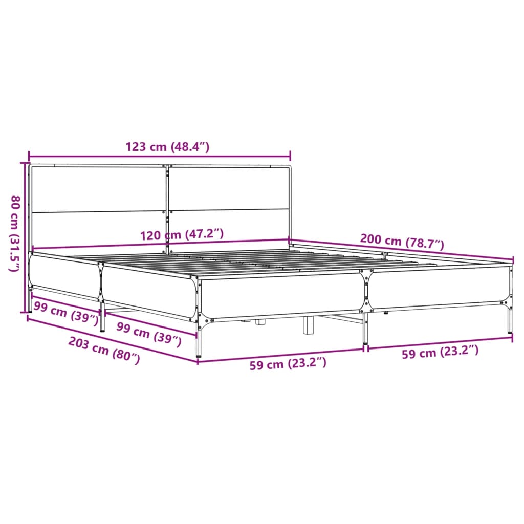 vidaXL Giroletto Rovere Fumo 120x200 cm in Legno Multistrato Metallo