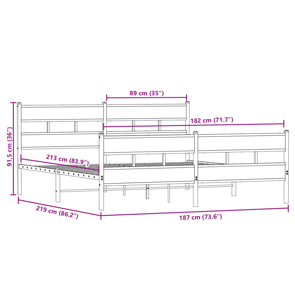 vidaXL Giroletto senza Materaso in Metallo Rovere Sonoma 183x213 cm