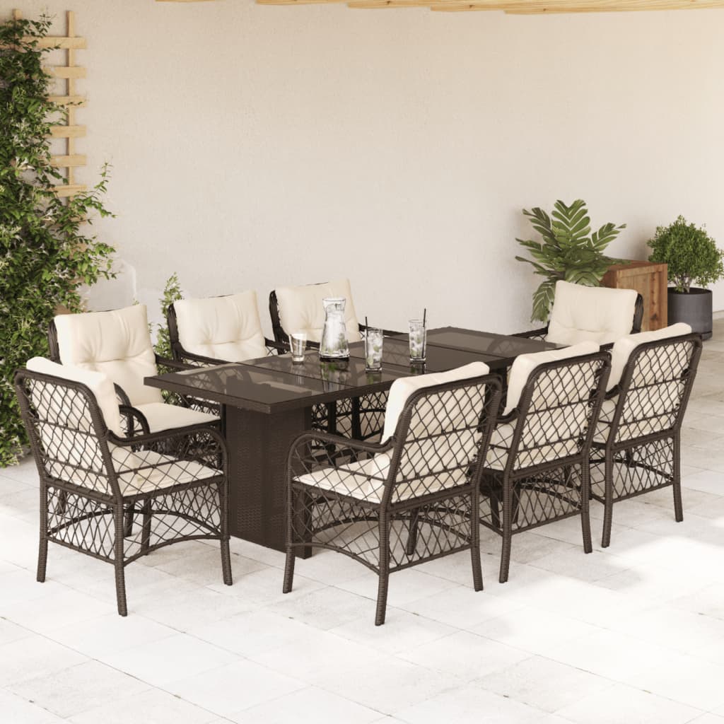 vidaXL Set da Pranzo da Giardino 9pz con Cuscini Marrone in Polyrattan