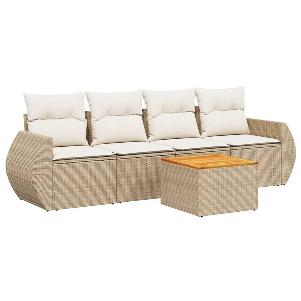 vidaXL Set Divano da Giardino 5 pz con Cuscini Beige in Polyrattan