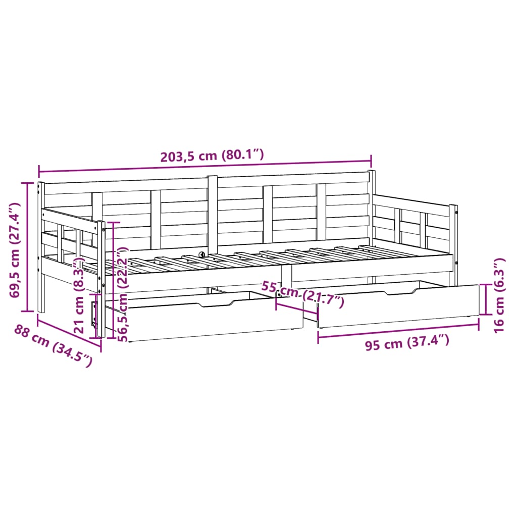 vidaXL Dormeuse con Cassetti Bianca 80x200 cm Legno Massello di Pino