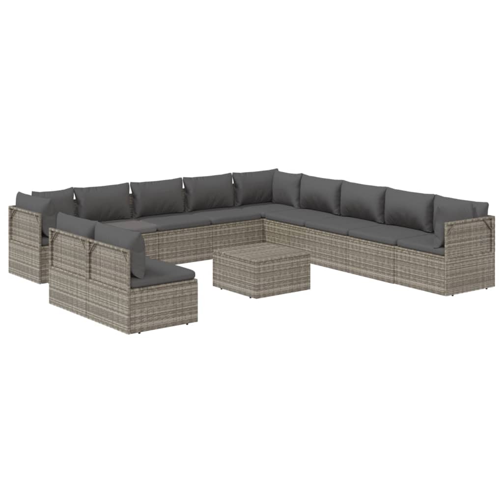 vidaXL Set Divani da Giardino 12 pz con Cuscini in Polyrattan Grigio