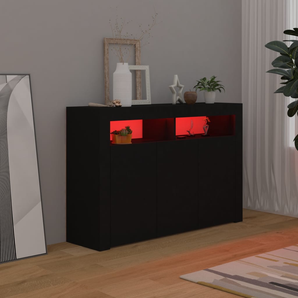 vidaXL Credenza con Luci LED Nera 115,5x30x75 cm