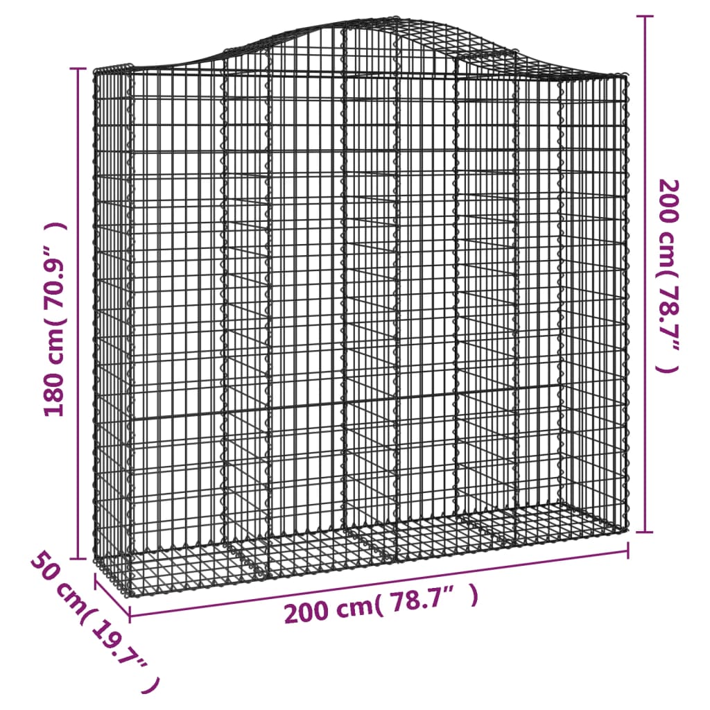 vidaXL Cesti Gabbioni ad Arco 9 pz 200x50x180/200 cm Ferro Zincato