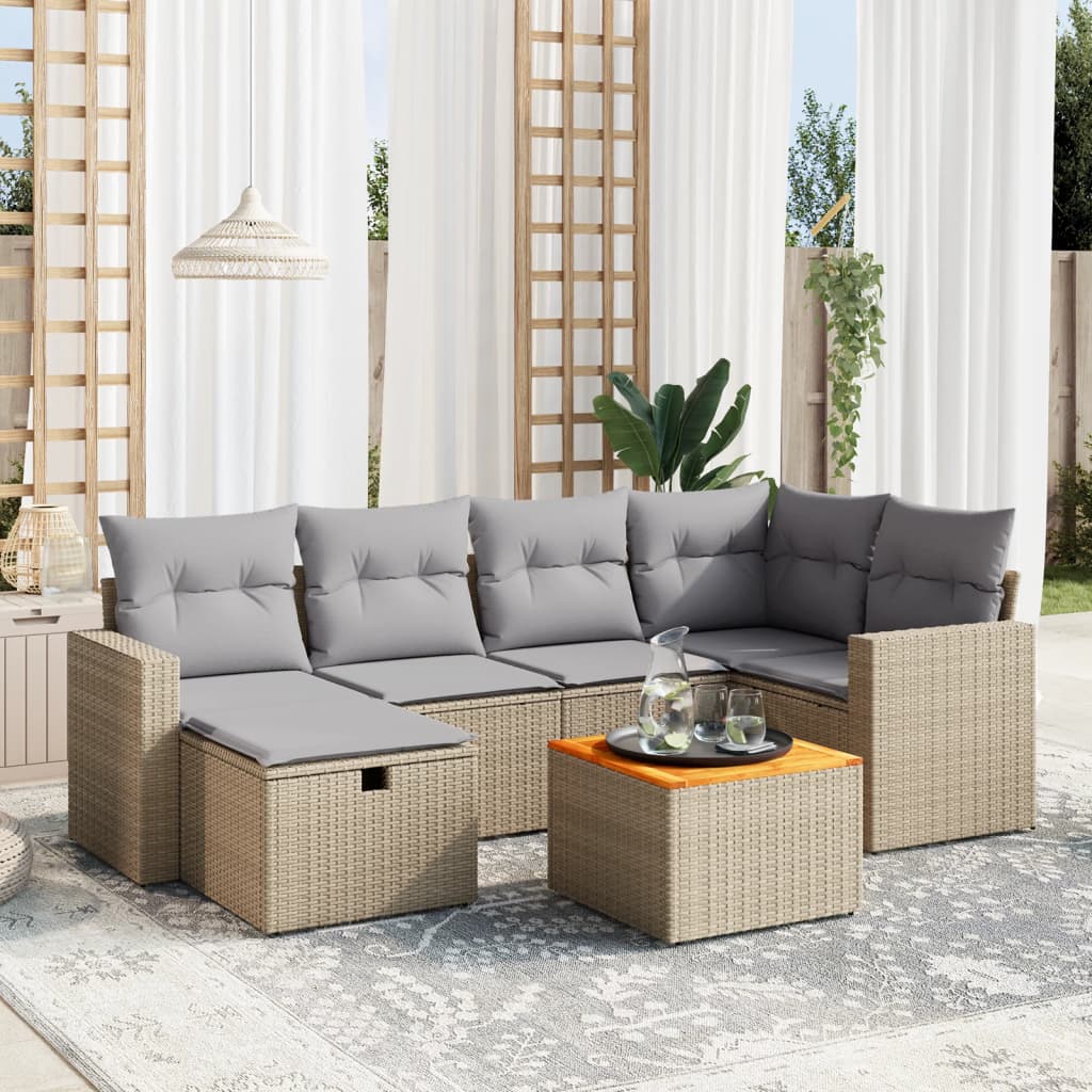 vidaXL Set Divano da Giardino 7 pz con Cuscini Beige Misto Polyrattan