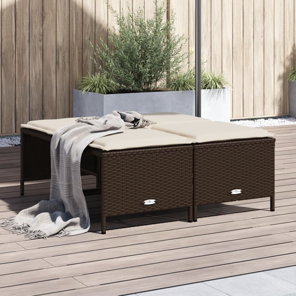 vidaXL Sgabelli da Giardino con Cuscini 4 pz Marrone in Polyrattan