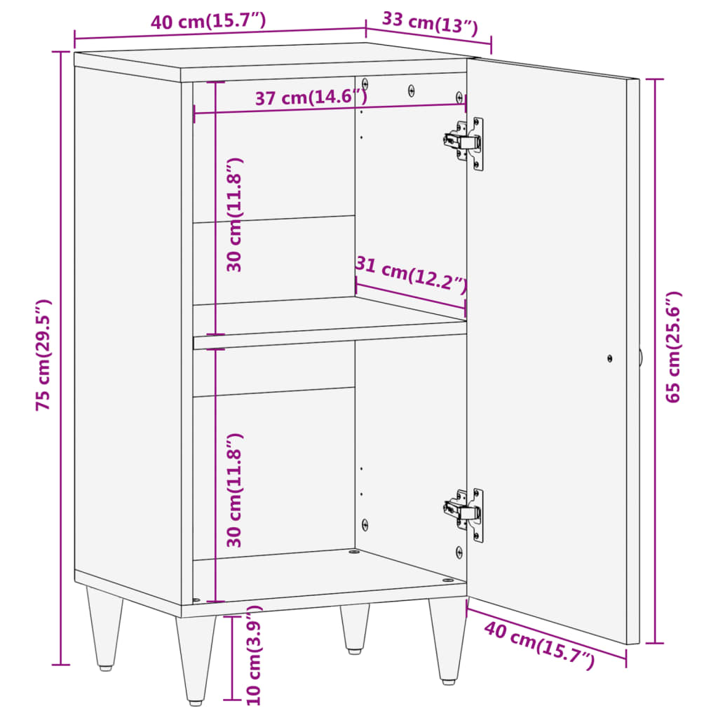 vidaXL Credenza 40x33x75 cm in Legno Massello di Mango