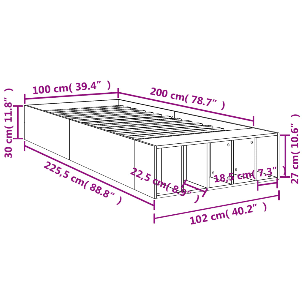 vidaXL Giroletto Rovere Fumo 100x200 cm in Legno Multistrato