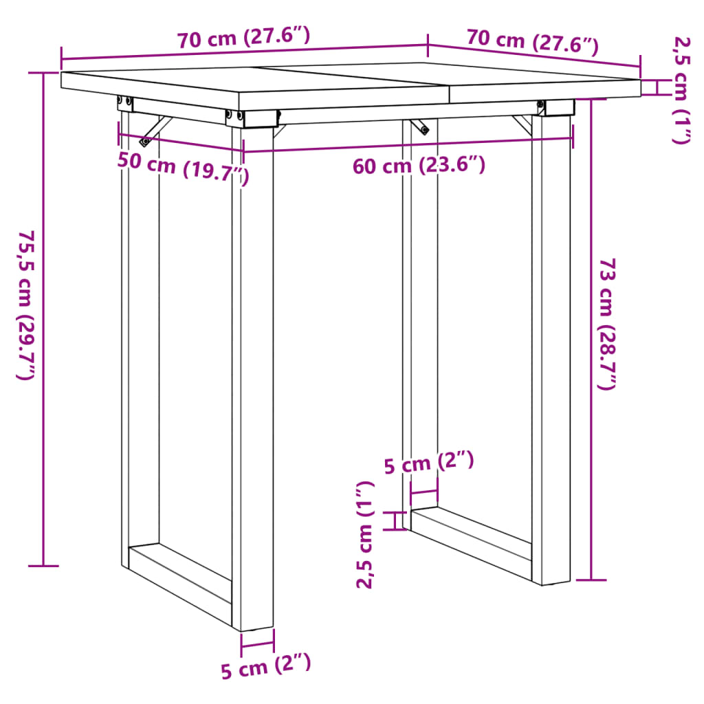 vidaXL Tavolo da Pranzo Telaio a O 70x70x75,5 cm Massello Pino e Ghisa