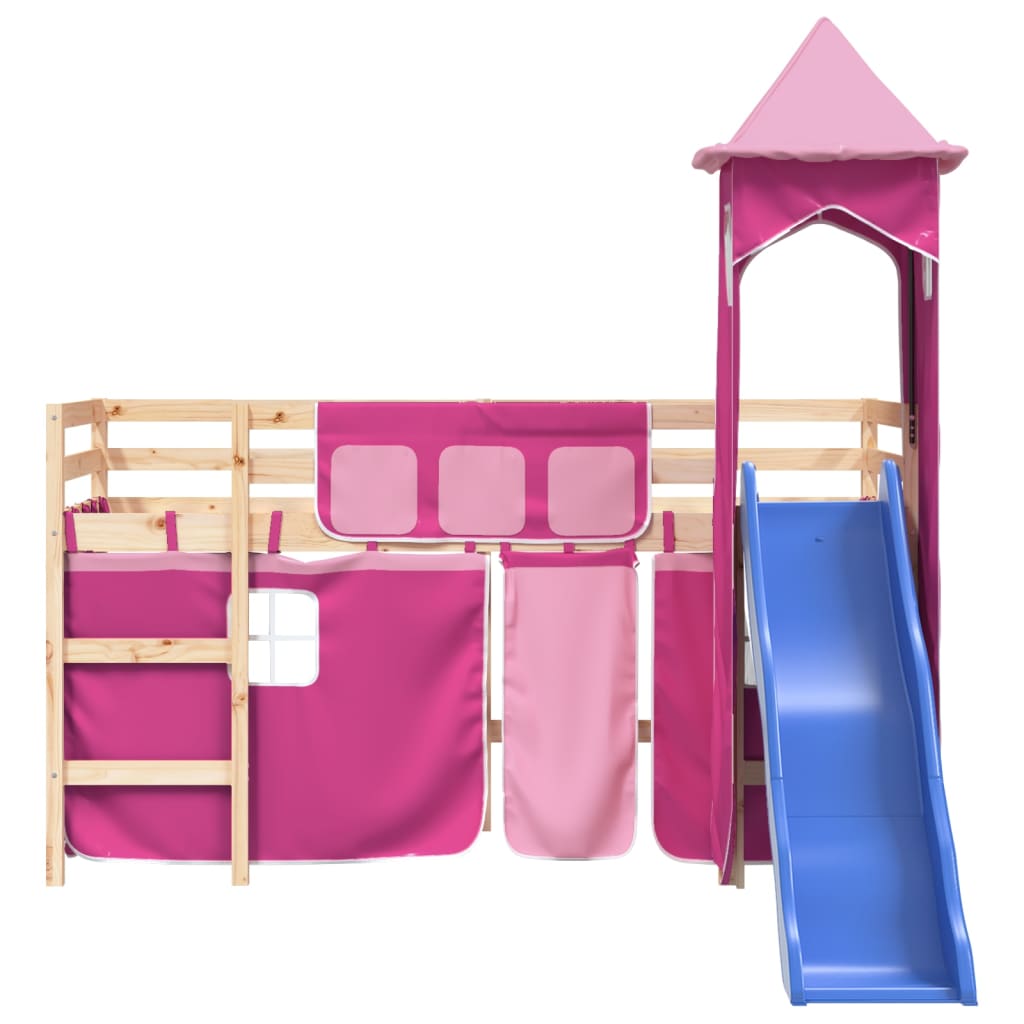 vidaXL Letto a Soppalco con Torre Bambini Rosa 90x190cm Massello Pino